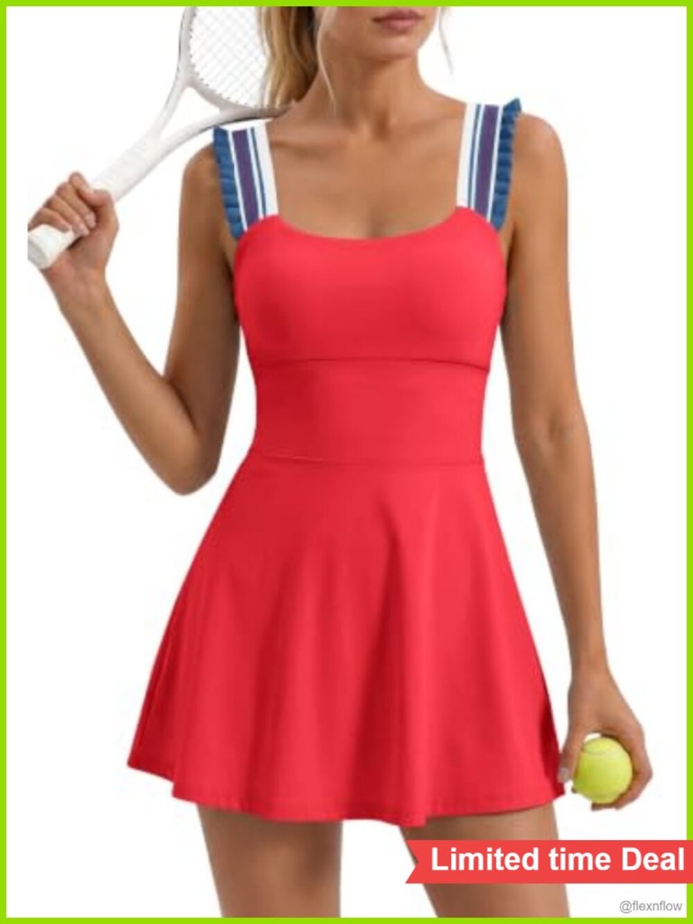 Athletic Tennis Golf Dress with Shorts Bra Sleeveless Mini Ruffle Pocket